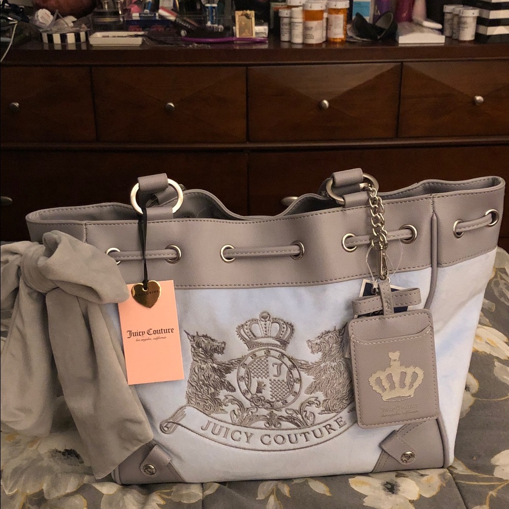 Juicy Couture Light Blue and Gray Classic Scottie Dogs Daydreamer Tote Bag